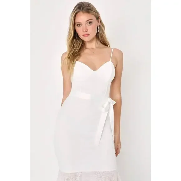 NWT Lulus Elegant Ease White Lace Bustier Trumpet Midi Dress size M - Picture 3 of 4